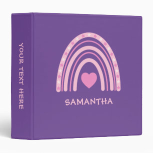 Modern Purple Pink Rainbow Name School 3 Ring Binder
