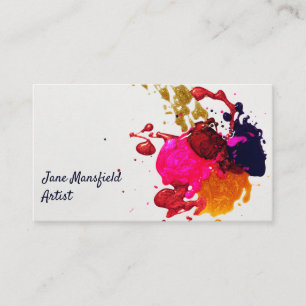 Modern Purple Pink Red Gold Paint Splatter Business Card