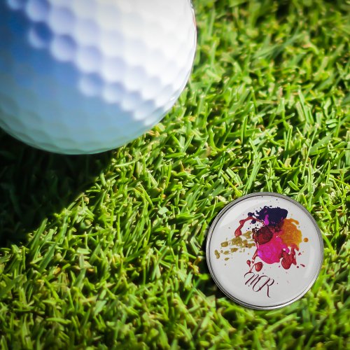 Modern Purple Pink Red Gold Paint Splatter Golf Ball Marker