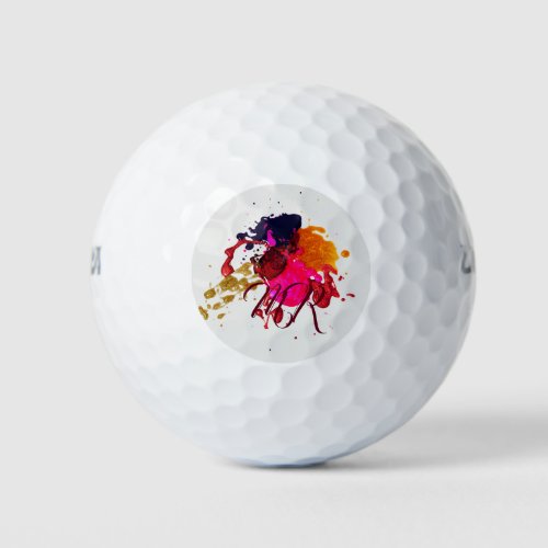 Modern Purple Pink Red Gold Paint Splatter Golf Balls