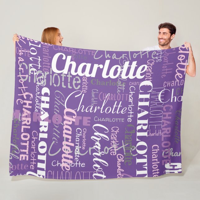 Modern Purple Pink Repeating Name Graffiti Pattern Fleece Blanket (In Situ)