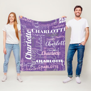 Modern Purple Pink Repeating Name Graffiti Pattern Fleece Blanket