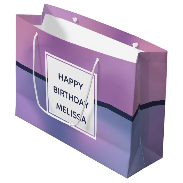 Modern Purple & Pink Swirling Abstract Birthday Large Gift Bag (Front Angled)