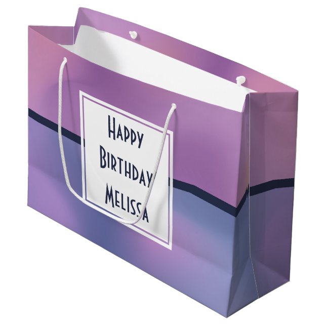 Modern Purple & Pink Swirling Abstract Birthday Large Gift Bag (Front Angled)