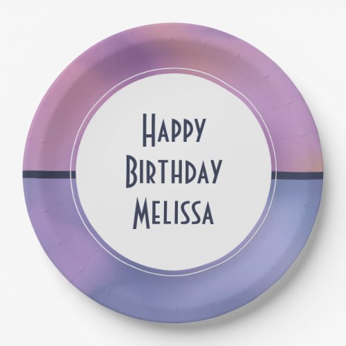 Modern Purple  Pink Swirling Abstract Birthday Paper Plates