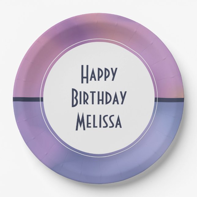 Modern Purple & Pink Swirling Abstract Birthday Paper Plates (Front)