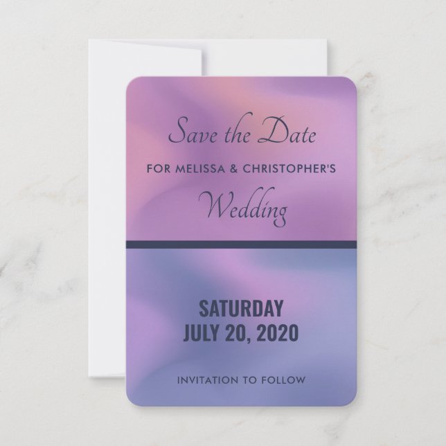 Modern Purple & Pink Swirling Abstract Design Save The Date (Front)