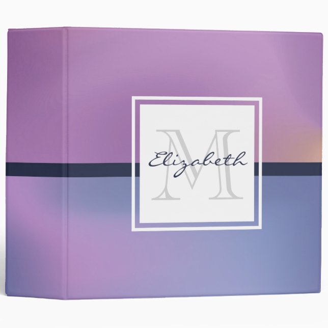 Modern Purple & Pink Swirling Abstract Monogram 3 Ring Binder (Front/Spine)