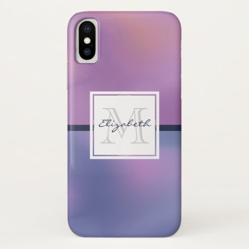 Modern Purple  Pink Swirling Abstract Monogram iPhone X Case