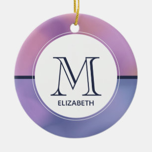 Modern Purple & Pink Swirling Abstract Monogram Ceramic Ornament