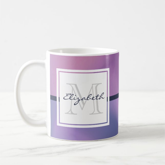 Modern Purple & Pink Swirling Abstract Monogram Coffee Mug (Left)