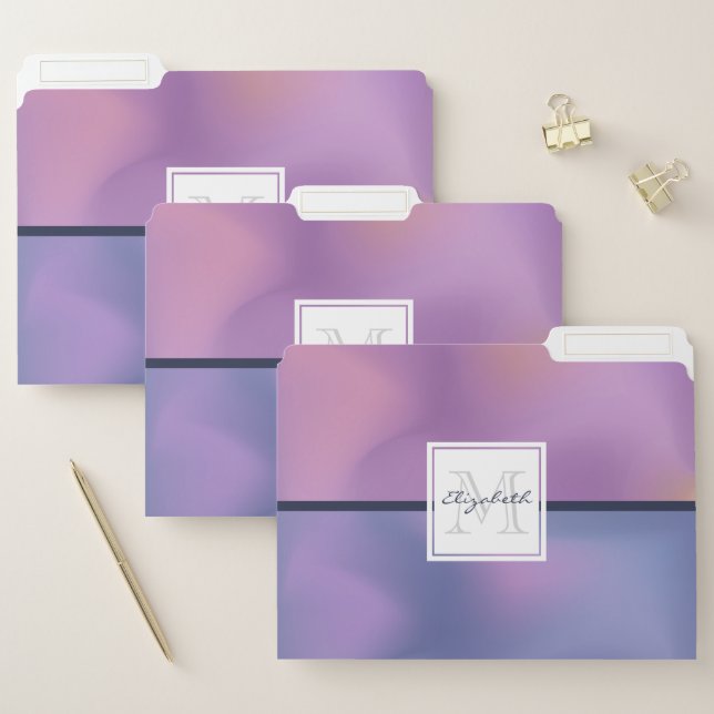 Modern Purple & Pink Swirling Abstract Monogram File Folder (Set)