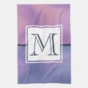 Modern Purple & Pink Swirling Abstract Monogram Kitchen Towel