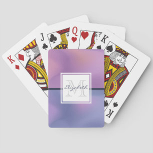 Modern Purple & Pink Swirling Abstract Monogram Poker Cards
