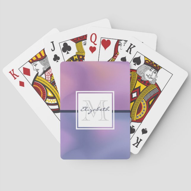 Modern Purple & Pink Swirling Abstract Monogram Poker Cards (Back)