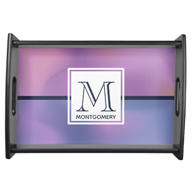 Modern Purple & Pink Swirling Abstract Monogram Serving Tray (Front)