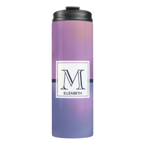 Modern Purple  Pink Swirling Abstract Monogram Thermal Tumbler