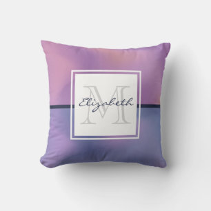 Modern Purple & Pink Swirling Abstract Monogram Throw Pillow