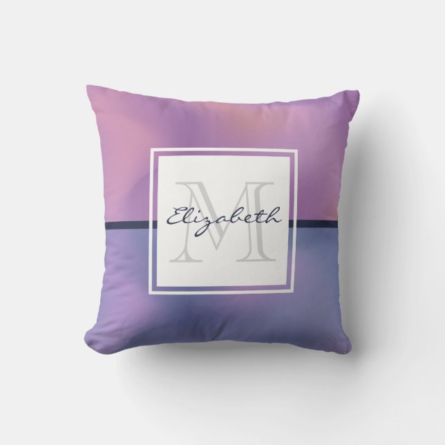 Modern Purple & Pink Swirling Abstract Monogram Throw Pillow (Front)