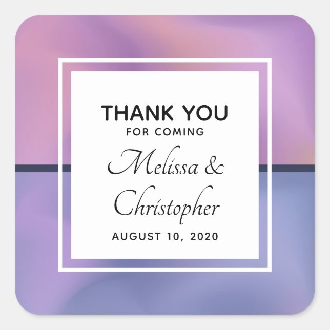Modern Purple & Pink Swirling Abstract Wedding Square Sticker (Front)