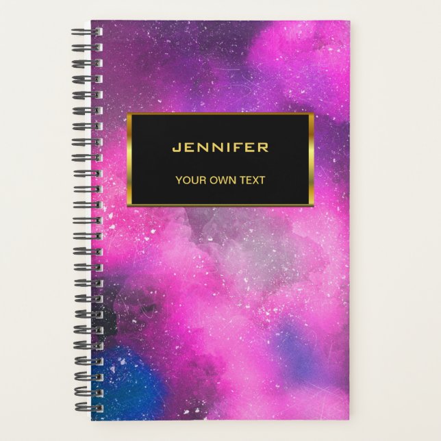 Modern purple pink watercolor splatter personal planner (Front)