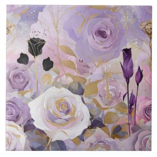 Modern Purple/ Pink/ White Roses Ceramic Tile