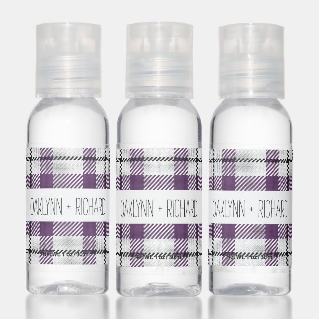 Modern Purple Plaid Monogram Hand Sanitizer (Set)