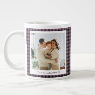 Modern Purple Plaid Rustic Photo Christmas Holiday Giant Coffee Mug