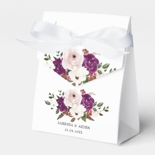 Modern Purple Plum Blush Pink Floral Wedding Favor Boxes