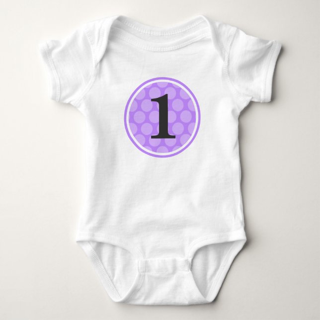 Modern Purple Polka Dot Birthday Girl Number 1 Baby Bodysuit (Front)