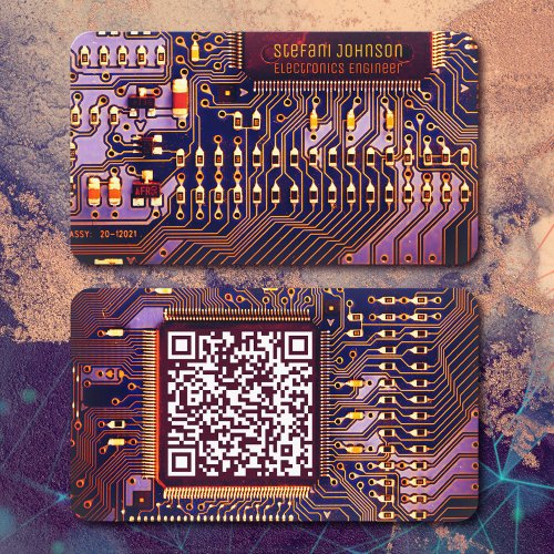 Modern Purple Printed Circuit Board Custom QR Code Business Card