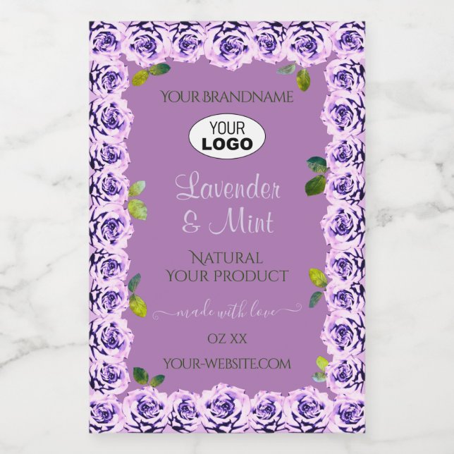 Modern Purple Product Labels Flowering Roses Logo (Single Label)