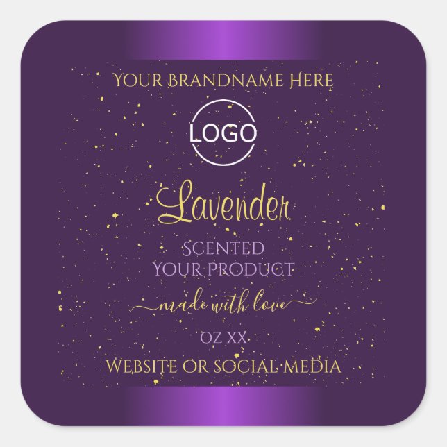 Modern Purple Product Labels Gold Glitter Add Logo (Front)