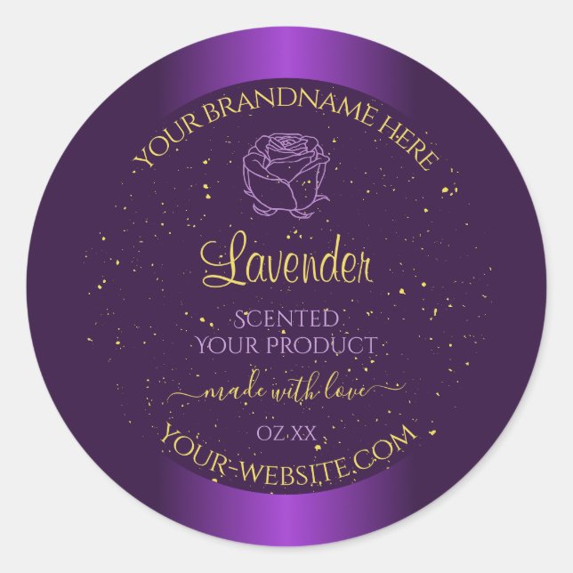 Modern Purple Product Labels Gold Glitter Floral (Front)