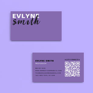 Modern Purple QR Code Connect with Us Typography  Business Card