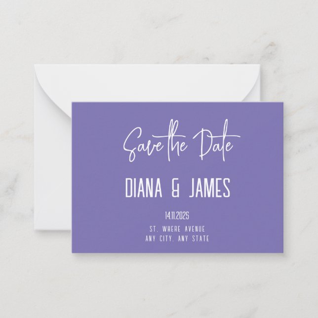 Modern Purple QR Code Wedding Save the Date Note Card (Front)