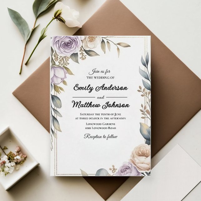 Modern Purple Rose Designer Wedding Invitation (Creator Uploaded)