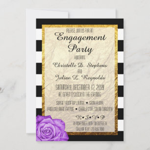 Modern Purple Rose Faux Gold Foil Engagement Party Invitation