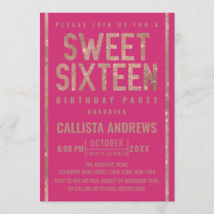 Modern Purple Rose Gold Glitter Frame Sweet 16 Invitation