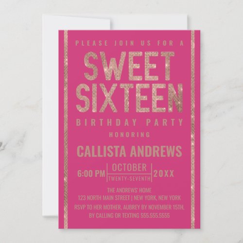 Modern Purple Rose Gold Glitter Frame Sweet 16 Invitation