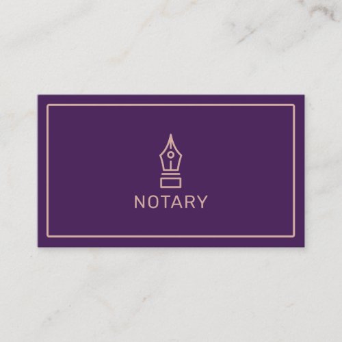 Modern purple rose gold notary loan signing agent business card