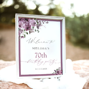 Modern Purple Roses Any Age Birthday Welcome Poster