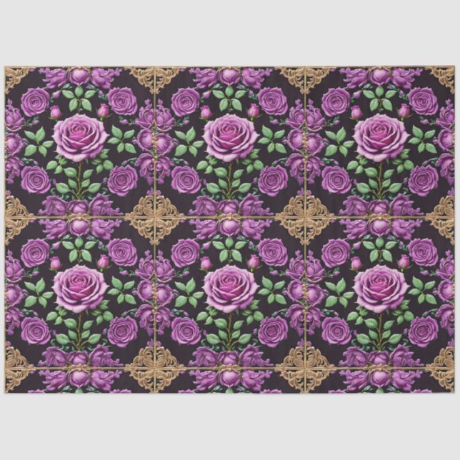Modern Purple Roses Beautiful Collection Tissue Paper (Front)