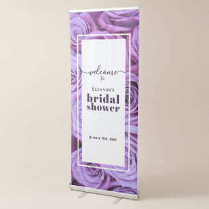 Modern Purple Roses Bridal Shower Welcome Vertical Retractable Banner