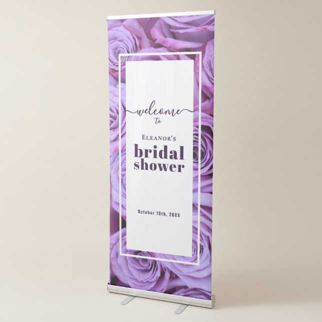 Modern Purple Roses Bridal Shower Welcome Vertical Retractable Banner (3/4)
