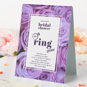 Modern Purple Roses Photo Bridal Shower Ring Game Table Tent