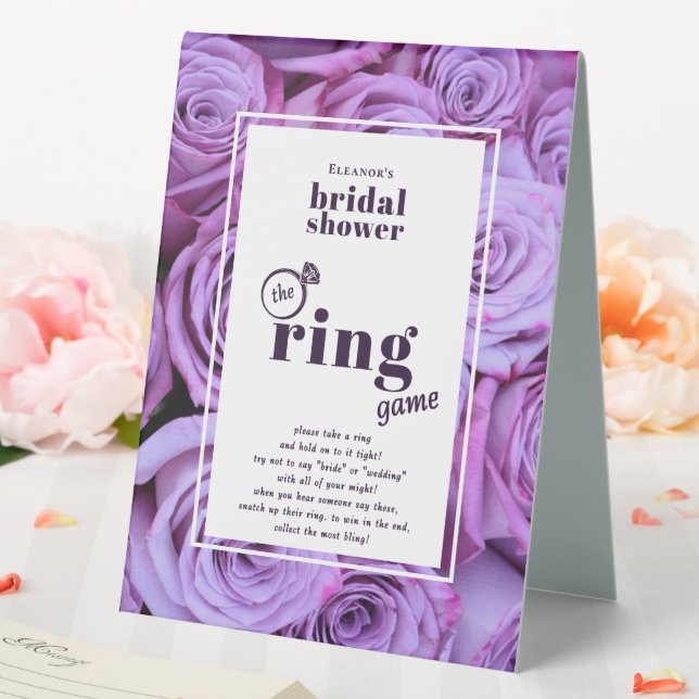 Modern Purple Roses Photo Bridal Shower Ring Game Table Tent (In SItu (Wedding))
