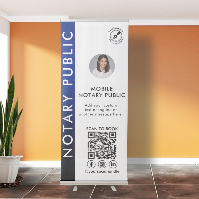 Modern Purple Round Photo Notary Logo QR Display Retractable Banner (Creator Uploaded)