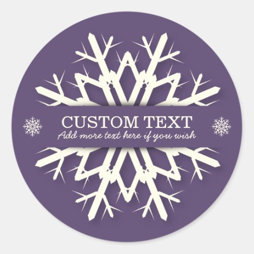 Modern Purple RoundSquare Snowflake Christmas Classic Round Sticker