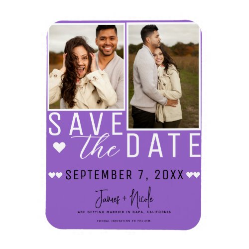 Modern Purple Save the Date 2 Photo Wedding Magnet